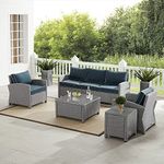 DEVOKO Patio Furniture Set, Outdoor Sectional Sofa HDPE Wicker Conversation Set Outside Couch with Center Table and Side Table for Porch, Lawn, Garden, Backyard (Silver and Navy Blue)