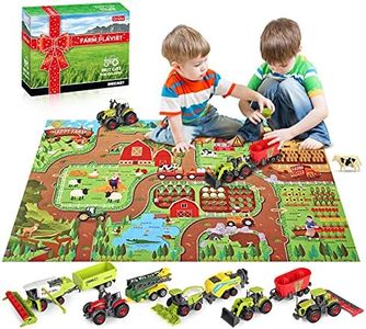 Oriate Farm Tractor Toys Vehicle with Animals & Activity Play Mat, 38Pcs Educational Realistic Kid's DIY Diecast Set, Kids Tractors Trailer Sprayer Cow Animal Toy Birthday Gift