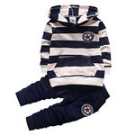 Shiningup Baby Boys Long Sleeve Hooded Striped T-Shirt and Pants Tracksuit, Blue, 3-4 Years