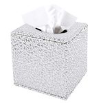 Discoball Tissue Box Cover PU Leather Cube Tissue Holder - Household Office Square Tissue Cover Case Paper Holder Napkin Dispenser for Home Office and Car (Silver Carving)