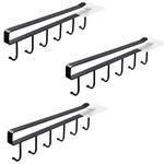 Alliebe 3 Pack Mug Cups Wine Glasses Storage Hooks Kitchen Utensil Ties Belts and Scarf Hanging Hook Rack Holder Under Cabinet Closet without Drilling (Black)