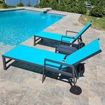 PURPLE LEAF 2 Pieces Outdoor Chaise Lounge Aluminum Patio Lounge Chair with Wheels and Armrests Outdoor Lounge Recliner Chair for Pool Backyard Beach Turquoise Blue