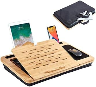 Bamboo Laptop Lap Desk, Angle Adjustable with Sleeve Case Bag and Soft Cushion, Laptop Computer Stand Bed Desk with Mouse Pad and Media Slots (Bamboo for Desktop Black for Sleeve Case)