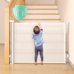 Momcozy Auto-lock Retractable Stair Gate,Safety Baby Gate Roll for Toddlers and Dogs,Extend Baby Barrier Gate,140cm Wide, 83cm Tall,One Hand Operated Pets Gate for Stairways/Hallways/Indoor/Outdoor