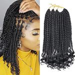 6 Packs Bob Box Braids Crochet Hair 10 Inch Bohemian Crochet Box Braids Curly Ends Bob Box Braid Hair for Black Women (10", 1B)