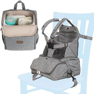 Nuby Easy Go 2-in-1 Backpack Booster Seat with 5-Point Safety Harness - Portable Travel Highchair - Holds Up to 55 lbs - 9+ Months - Gray