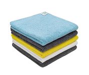 SOFTSPUN Microfiber Basic Cleaning Cloths 5 pcs 40x40cms 220 GSM Multicolor! Highly Absorbent Lint and Streak Free Multi Purpose Wash Cloth for Bike & Car Stainless Steel Silverware.