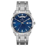 Bulova Men's Classic Stainless Steel 3-Hand Day Date Quartz Watch, Blue Dial Style: 96C125