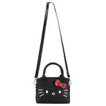 Hello Kitty Leather Crossbody Handbag - Girls, Boys, Teens, Adults - Hello Kitty Faux PU Leather Cosplay Crossbody Handbag, Black, One Size