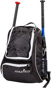 Athletico Baseball Bat Bag - Backpack For Baseball, T-Ball & Softball Equipment & Gear Holds Bat, Helmet, Glove, & Shoes Separate Shoe Compartment, & Fence Hook (Black)