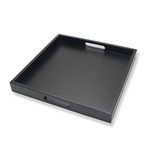 Square Wood Serving Tray with Handle, Ottoman Decorative for Home, 16x16 inches Black