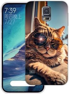 WUACYEAMING Carcasa para Móvil Compatible con Samsung Galaxy S5 Ultrafina Delgado Cover Transparente TPU Silicona Antigolpes Anti-arañazos Bumper Caso para Case-(Gatos)