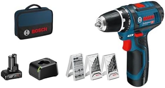 Bosch Professional 12V System Akku Bohrschrauber GSR 12V-15 (39 tlg. Zubehörset, 1x 2.0 und 4.0Ah Akku, Ladegerät), schwarz, blau, Size, Battery Powered