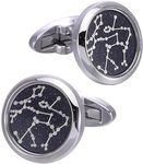 Jonwo Sky Constellation Pattern Round Men's Cufflinks In Gift Case Sparkling Blue Goldstone Cufflinks for Men Jewelry for Wedding Party Business Birthday Anniversary Dress (Silver Tone)