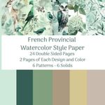 French Provincial Watercolor Style Art Paper Pad for Junk Journal: 12 Double Sided Pages - 6 Patterns, 6 Solids - 2 Pages Each Design: Owl, Bird, ... Hydrangea, Branch Designs in Jade Green Tones