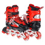 incorzo 4 Wheels Inline Skating Shoes Adjustable Skates for Boys & Girls Skating Shoe Roller Blades Age 6 to 15 Years PU Strong Wheels Aluminium with LED Flash Light on Wheels (Red)