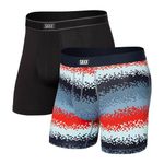 Saxx Underwear Men's Boxer Briefs - Daytripper Boxer Briefs with Built-in Ballpark Pouch Support – Pack of 2, Tech Rec Stripe/Black, Small