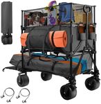 HOPERAN 54" Double Decker Wagon Cart with Wheels Foldable, 550L Large Capacity Collapsible Wagon, 550LBS Load Heavy Duty Wagons Carts, Retractable Height & Extra Long Folding Beach Wagon (Black)