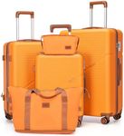 Cosbarn Luggage Sets 5 Piece Suitcases with Wheels, Suitcase Set ABS Hard Case Luggage with TSA Lock Spinner Wheels Durable Travel Luggage(Orange, 5-Piece Set(20"/24"/28"))