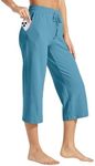 Willit Women's Capris Pants Cotton Yoga Wide Leg Pants Casual Lounge Pants Workout Sweatpants with Pockets 20" Ocean Blue L