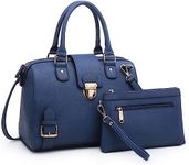 Dasein Women Barrel Handbags Purses Fashion Satchel Bags Top Handle Shoulder Bags Vegan Leather Work Bag Tote (Blue)