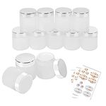 12 Pack 4 oz/120 g frosted Round Glass Jars - Empty Cosmetic Refillable Containers with Inner Liners, Silvery White Lids and Glass Jars with labels, Beauty Products, Cosmetic, Powder and Ointment