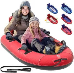 QPAU Snow Sled with Premium Canvas Cover, 2 Person Inflatable Heavy Duty Snow Tube with Reinforced Handles, Snow Sleds for Kids and Adults, Winter Toboggan Outdoor Toys Gifts for Family
