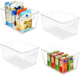 Vtopmart Clear bins for fridge and kitchen, 4 PCS Food Storage with Handle for Refrigerator, Fridge, Cabinet, Kitchen, Countertops, Cupboard, Pantry Organizers and Storage Containers, BPA Free, Large