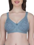 Eve's Beauty Womens Full Coverage Non Wired Everyday Bra with Lace (Turquoise Blue,34D)