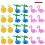 Aoutacc Float Drink Holders for Pool, 24 Pack Inflatable Crab Flamingo Palm Trees Pineapple Beverage Floats Cup Holders Pool Coasters with Mini Air Pump