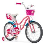 GYMAX Kids Bike, 14 18 Inch Kids Bicycle with Training Wheels, Front Handbrake, Basket, Ring Bell & Doll Chair, Toddler Bike for Boys and Girls Age 3-9 Years (18inch)