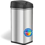 iTouchless 49Litre/13Gallon Stainless Steel Automatic Garbage Can with Odor-Absorbing Filter and Lid Lock.Powered by Batteries (not included) or Optional AC Adapter (sold separately)Black / Stainless Steel