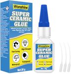 Ceramic Glue 30 g, Clear Ceramic Glue Repair for Pottery, Dishes, Tiles, DIY Crafts and More, with Anti-clog Cap, Waterproof, Heat-Resistant (Clear9, Ceramics Glue)