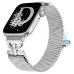 Girovo Stainless Steel Magnetic Loop Compatible with Apple Watch Band 38mm 40mm 41mm 42mm Women, D-shaped Metal iWatch Bands Mesh Bracelet for Apple Watch Strap Series 10/9/8/7/6/5/4/3/2/1/SE, Silver