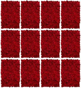 BLOSMON Flower Wall Panel Backdrop - 12 Pcs 24 x 16 Inch Red Artificial Hydrangea Floral Backdrop for Wedding Party Baby Bridal Shower Decor, Hanging Fake Silk Flower Backdrop Decoration