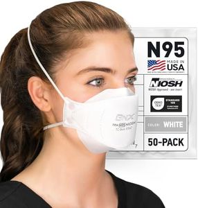 BNX N95 Mask NIOSH Certified MADE IN USA Particulate Respirator Protective Face Mask, Tri-Fold Cup/Fish Style, (50-Pack, Approval Number TC-84A-9362 / Model F95W) White