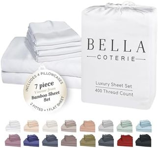 Bella Coterie 7 Piece Luxury Bamboo Viscose Split King Size Sheet Set | 2 Fitted Sheets for Adjustable Beds | 100% Organically Grown | Cooling for Hot Sleepers | 4 Pillowcases [White]