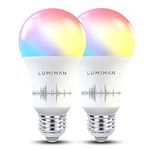 LUMIMAN Smart Light Bulbs, RGB Color Changing Smart Bulb, Music Sync 16 Million, Works with Alexa Google Home, 2700K-6500K E26 800LM, No Hub Required, 2 Pack