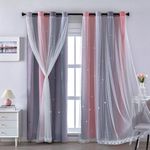 XiDi Blackout Curtains - Stars Cut Out Curtains for Bedroom Nursery Girls Kids Living Room Rainbow Drapery with Eyelet for Windows, 2 Panels W34×L63 Inch (87×160 cm) Pink Lightgrey Grey Draperies