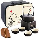 fanquare Chinese Gongfu Tea Set Traditional, Black Portable Tea Set for Adults, Asian Tea Service with Ceramic Teapot Warmer