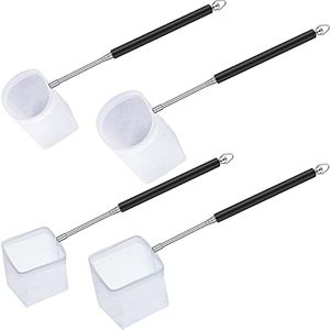 4 Pieces Fish Tank Shrimp Net Extendable Handle Shrimp Net Aquarium Fish Net Stainless Steel Small Fishing Net Fish Shrimp Skimming Net with Adjustable Handle for Aquarium Fish Tank Pond(Black)
