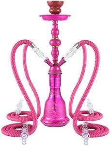 Hookah Set 4 Hose Hookah Shisha Set Complete Hookah Accessories Narguile Glass Vase, Ceramic Bowl and Coal Tongs Ashtray for Better Shisha Hookah Narguile Smoking (4 Hose Pink)