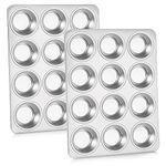 P&P CHEF Muffin Pan Cupcake Baking Pan Set of 2, 12 Cups Muffin Tin Tray, Stainless Steel Muffin Pans for Baking Mini Cake Muffin Tart Quiche, Oven & Dishwasher Safe, Non-toxic & Heavy-duty