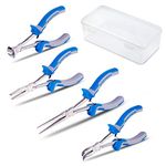 SPEEDWOX Long Reach Pliers Set 4 Piece with Storage Box Mini Pliers Kit Precision Wire Cutters Slim Fine Pliers for Hard to Reach Narrow Spaces High Leverage Reduce Efforts Tools for Mechanical Work