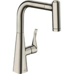 Hansgrohe Metris M71 Kitchen Tap 220 With Pull-out Spray And Hose Box, 2 Spray Modes, Stainless Steel Finish, 73800800