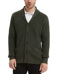 KALLSPIN Men's Cardigan Sweater Merino Wool Blend Shawl Collar Button Cardigan with Pockets (Army Green, Medium)