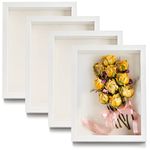 Hacaroa 4 Pack Shadow Box Frame, 8''x6'' Wood Picture Frame Memory Display Case for Bouquets, Photos, Medals, Wall, Tabletop, White