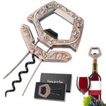 LUCYLANKER Ah So Wine Opener for Vintage Bottles, 3 in 1 Old Wine Bottle Opener, Two Prong Wine Cork Remover with Beer Bottle Opener, for Wine Connoisseurs & Collectors to Uncork (Copper)