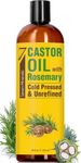 Seven Minerals Cold Pressed Castor Oil with Rosemary - 16 fl oz Bottle - Unrefined & Hexane Free - Hair Growth, Thicker Eyelashes & Eyebrows, Dry Skin Care, Joint and Muscle Pain (Pack of 1)