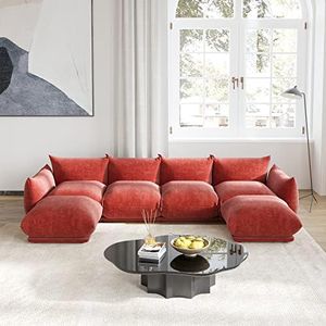 WJShome U-Shaped Sectional Sofa,Chenille Minimalist Modular Sofas Couches,6-Seater Sectionals Couch with Wide Reversible Chaise Ottoman for Living Room Bedroom Office Apartment,Red